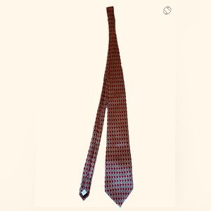 Pierre Cardin silk men’s tie burgundy, cream & gray diamond weave 60”L preowned